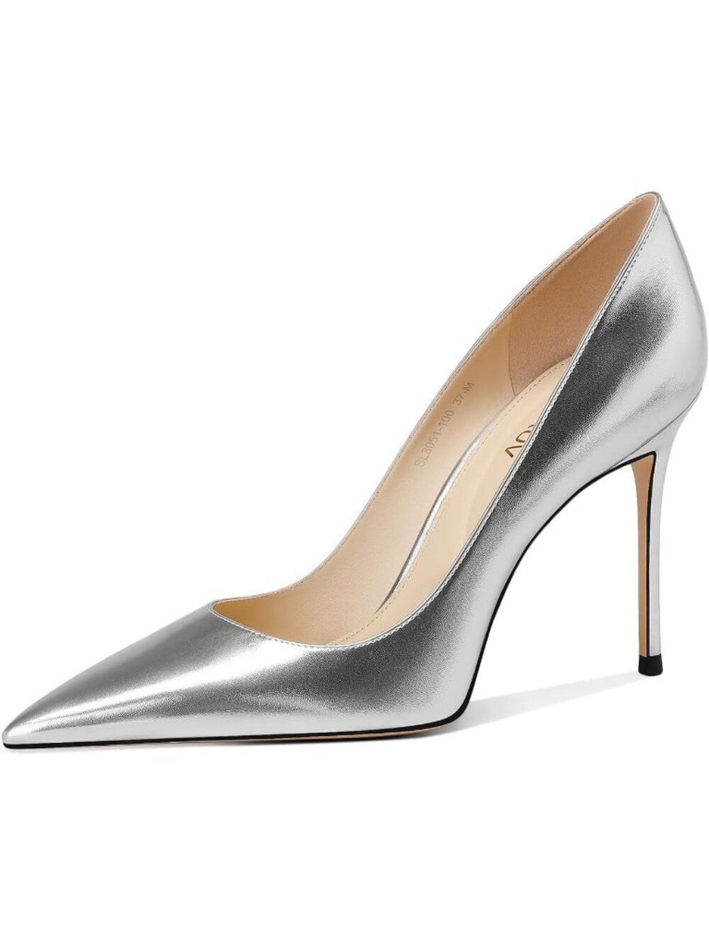 Women's Silver Pointed Toe Stiletto Pumps Closed Toe High Heels Pointed Toe